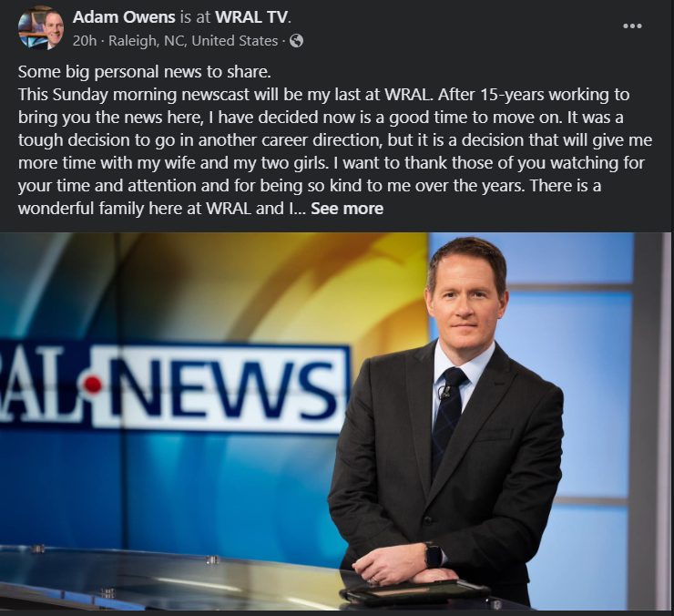 Where Will Adam Owens Be Working After Leaving WRAL?